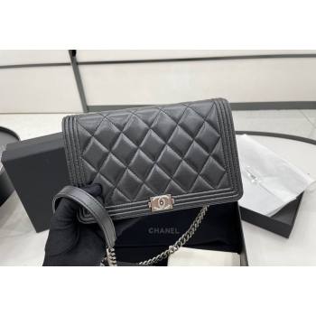 Chanel Lambskin Boy Chanel Wallet On Chain Bag WOC Black/Silver 2024 (yezi-240117062)