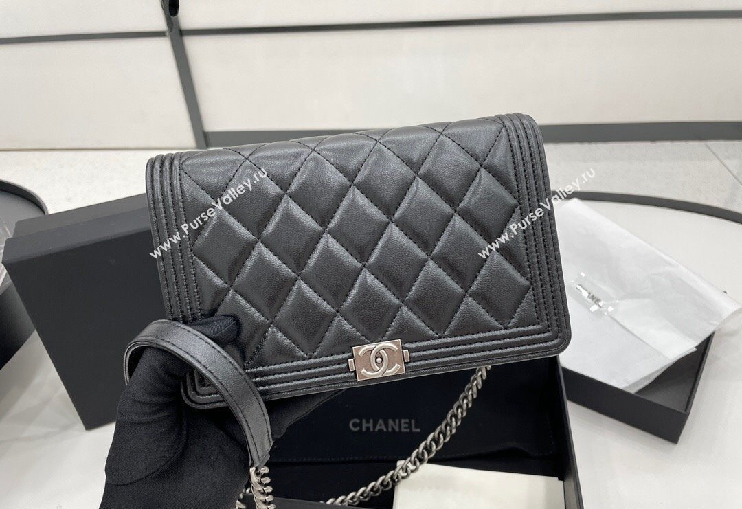 Chanel Lambskin Boy Chanel Wallet On Chain Bag WOC Black/Silver 2024 (yezi-240117062)