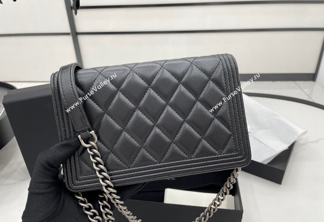 Chanel Lambskin Boy Chanel Wallet On Chain Bag WOC Black/Silver 2024 (yezi-240117062)