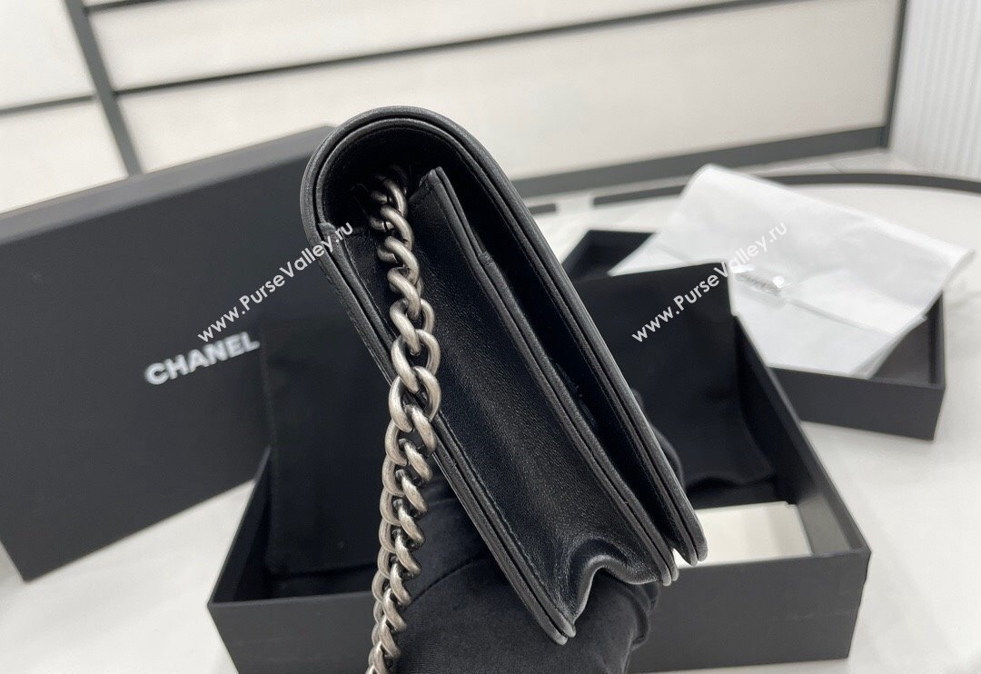 Chanel Lambskin Boy Chanel Wallet On Chain Bag WOC Black/Silver 2024 (yezi-240117062)