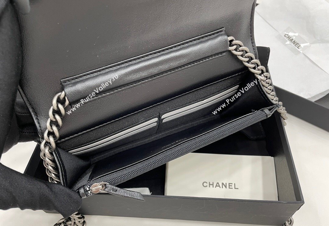 Chanel Lambskin Boy Chanel Wallet On Chain Bag WOC Black/Silver 2024 (yezi-240117062)