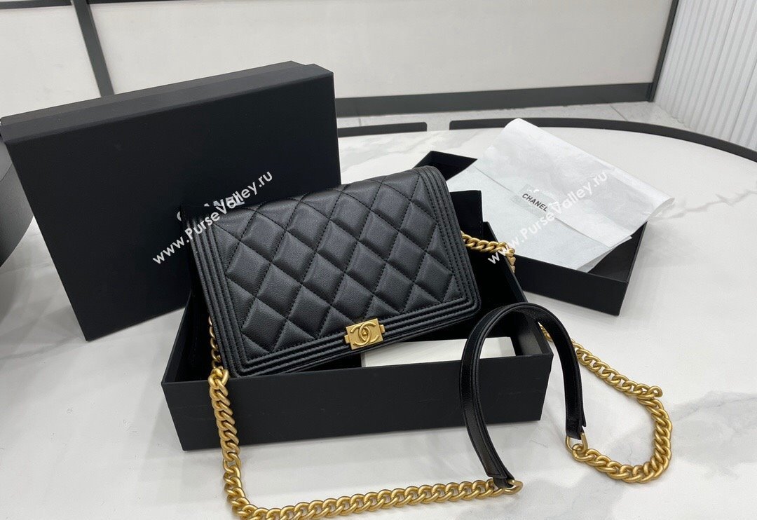 Chanel Lambskin Boy Chanel Wallet On Chain Bag WOC Black/Gold 2024 (yezi-240117063)