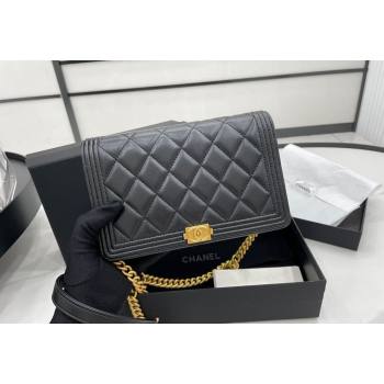 Chanel Lambskin Boy Chanel Wallet On Chain Bag WOC Black/Gold 2024 (yezi-240117063)