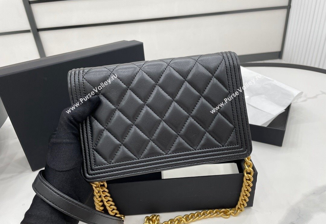 Chanel Lambskin Boy Chanel Wallet On Chain Bag WOC Black/Gold 2024 (yezi-240117063)