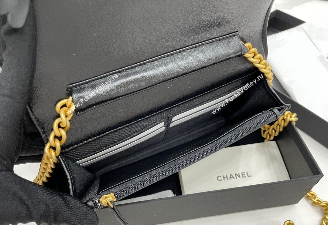 Chanel Lambskin Boy Chanel Wallet On Chain Bag WOC Black/Gold 2024 (yezi-240117063)