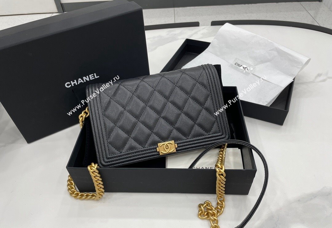 Chanel Grained Calfskin Boy Chanel Wallet On Chain Bag WOC Black/Gold 2024 (yezi-240117064)