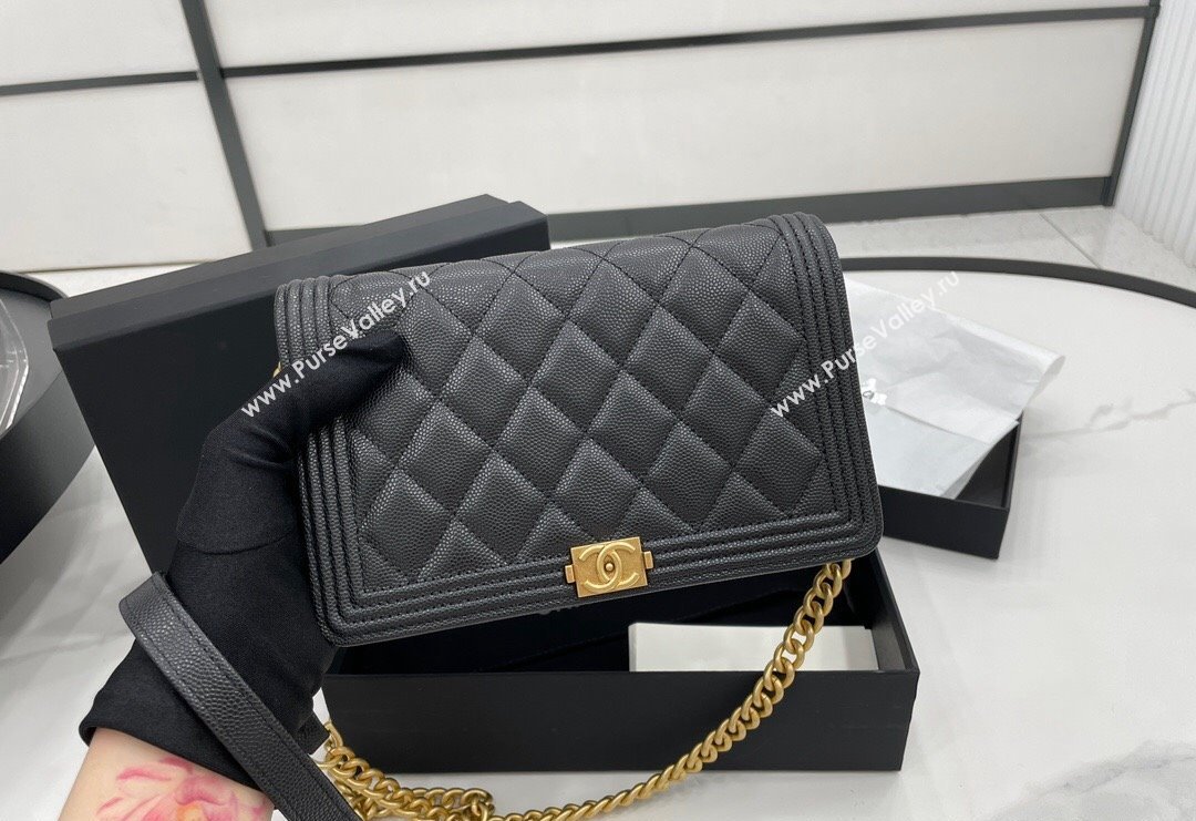 Chanel Grained Calfskin Boy Chanel Wallet On Chain Bag WOC Black/Gold 2024 (yezi-240117064)