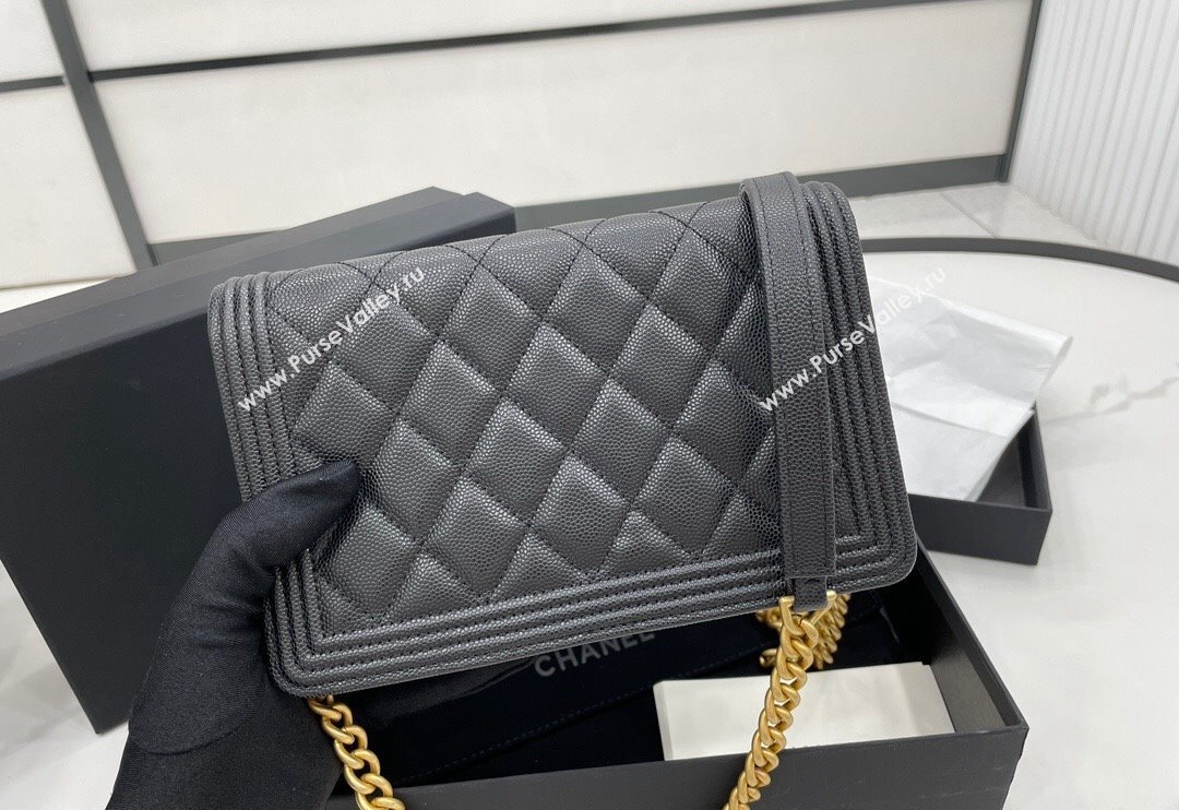 Chanel Grained Calfskin Boy Chanel Wallet On Chain Bag WOC Black/Gold 2024 (yezi-240117064)