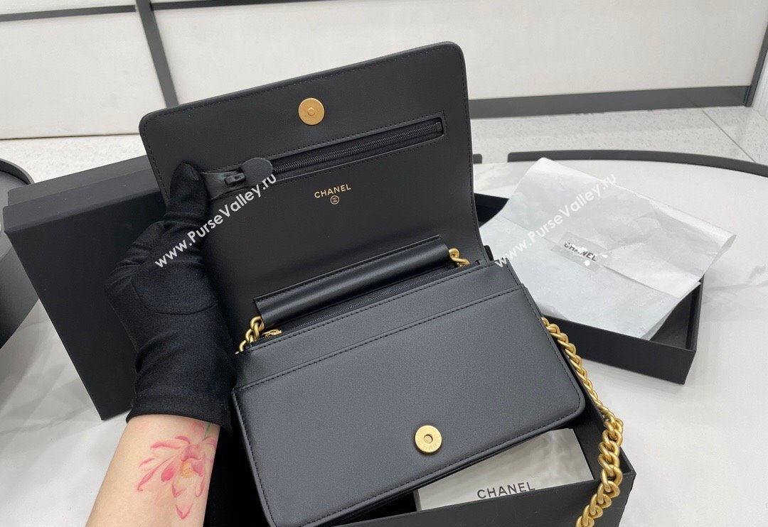 Chanel Grained Calfskin Boy Chanel Wallet On Chain Bag WOC Black/Gold 2024 (yezi-240117064)