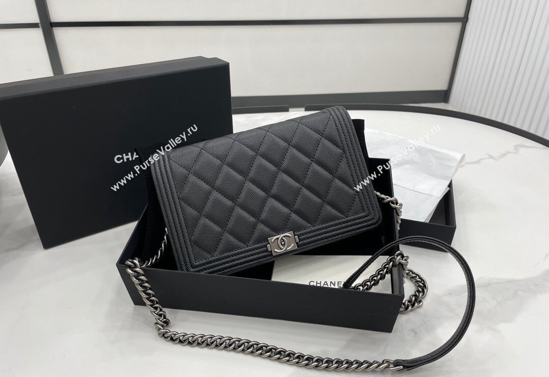 Chanel Grained Calfskin Boy Chanel Wallet On Chain Bag WOC Black/Silver 2024 (yezi-240117065)