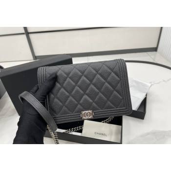 Chanel Grained Calfskin Boy Chanel Wallet On Chain Bag WOC Black/Silver 2024 (yezi-240117065)