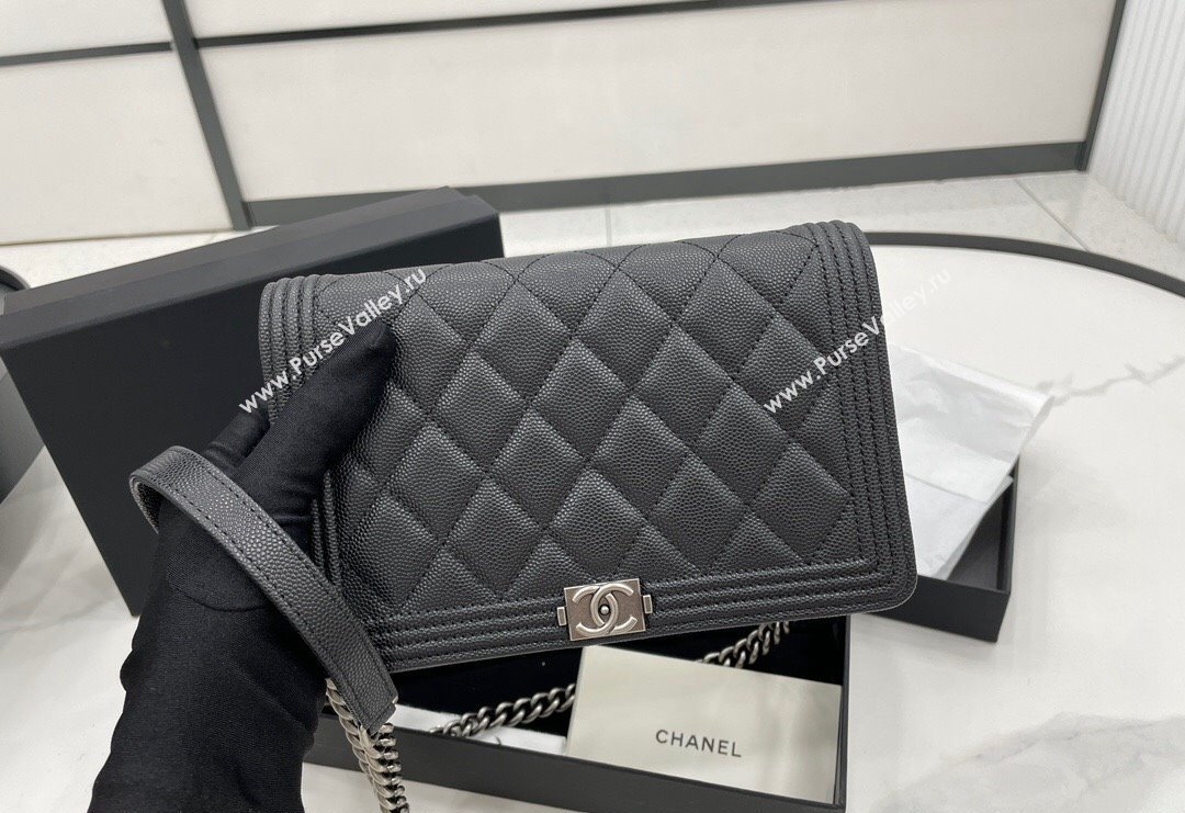 Chanel Grained Calfskin Boy Chanel Wallet On Chain Bag WOC Black/Silver 2024 (yezi-240117065)