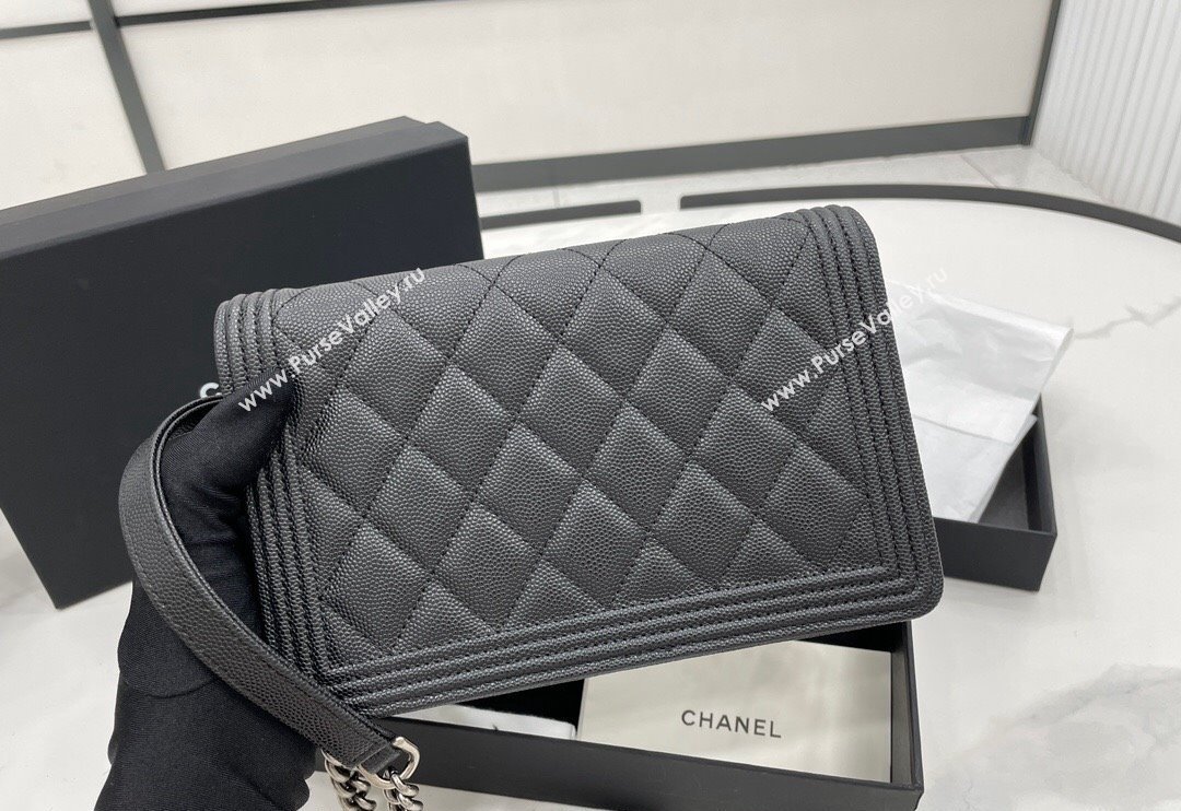 Chanel Grained Calfskin Boy Chanel Wallet On Chain Bag WOC Black/Silver 2024 (yezi-240117065)