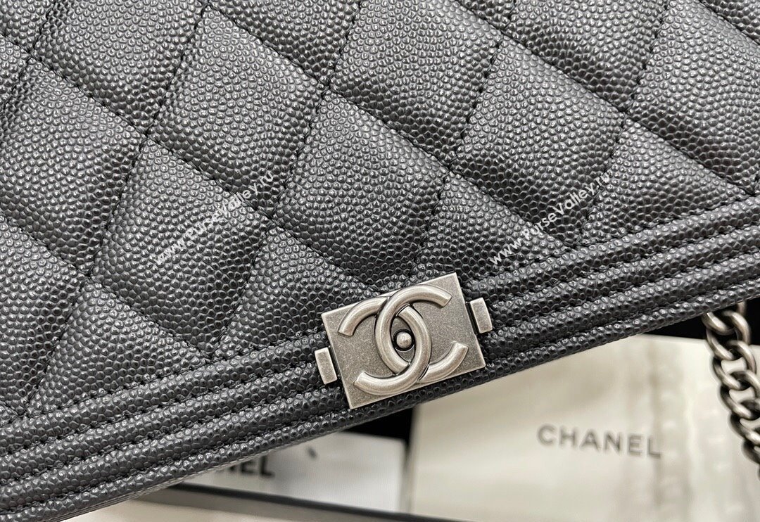 Chanel Grained Calfskin Boy Chanel Wallet On Chain Bag WOC Black/Silver 2024 (yezi-240117065)