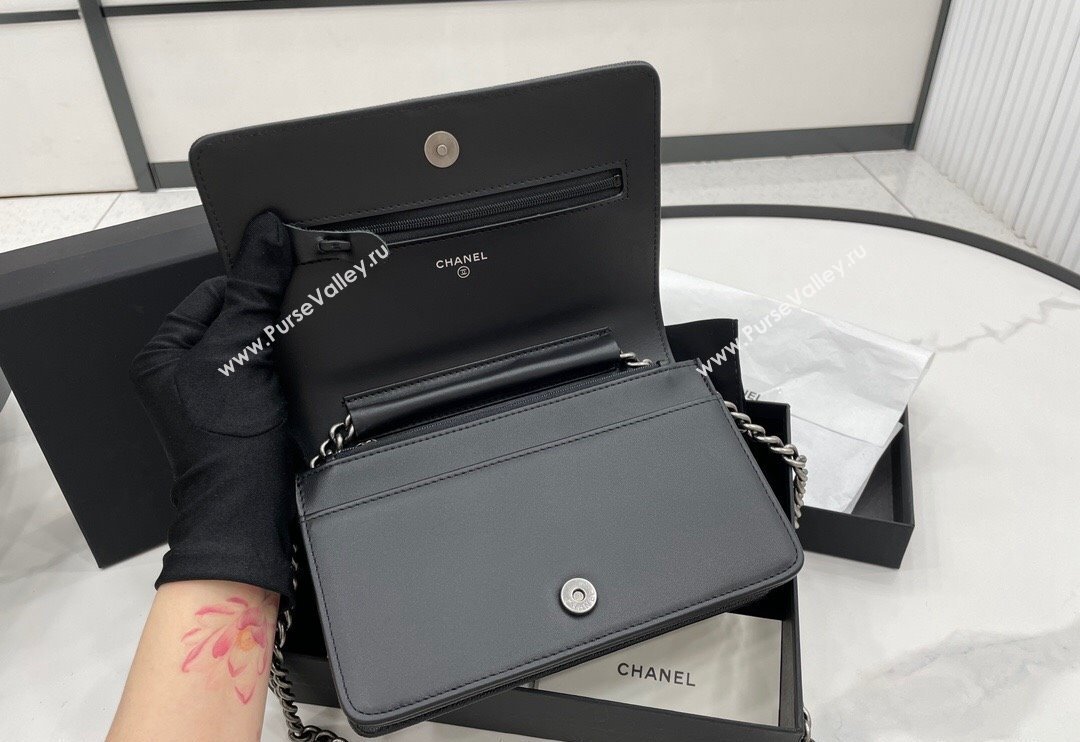 Chanel Grained Calfskin Boy Chanel Wallet On Chain Bag WOC Black/Silver 2024 (yezi-240117065)