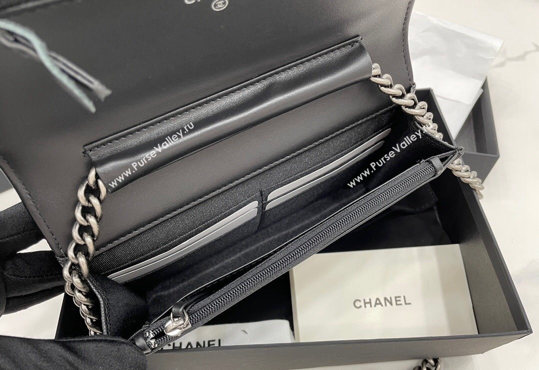 Chanel Grained Calfskin Boy Chanel Wallet On Chain Bag WOC Black/Silver 2024 (yezi-240117065)