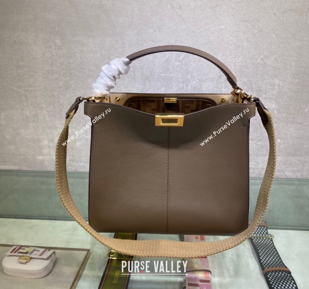 Fendi Peekaboo Small Tote Bag in Calfskin with Strap Grey 2024 (AF-240118082)