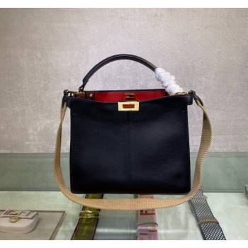 Fendi Peekaboo Small Tote Bag in Calfskin with Strap Black/Red 2024 (AF-240118083)