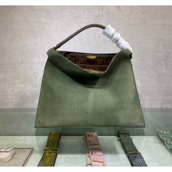 Fendi Peekaboo Large Tote Bag in Suede with Strap Green 2024 (AF-240118085)