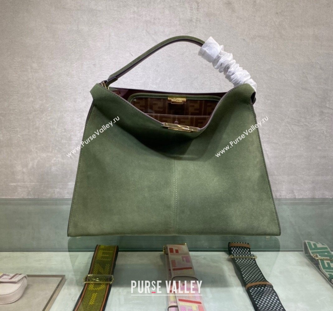 Fendi Peekaboo Large Tote Bag in Suede with Strap Green 2024 (AF-240118085)