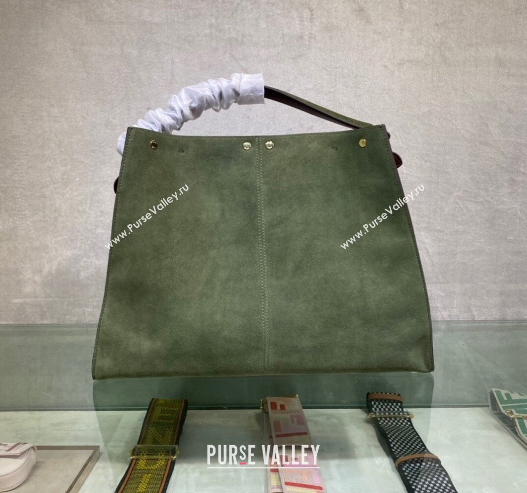 Fendi Peekaboo Large Tote Bag in Suede with Strap Green 2024 (AF-240118085)