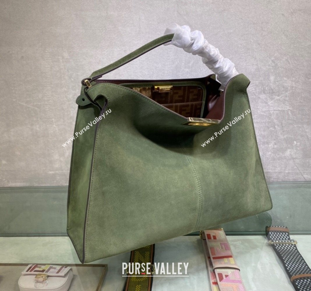 Fendi Peekaboo Large Tote Bag in Suede with Strap Green 2024 (AF-240118085)