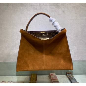 Fendi Peekaboo Large Tote Bag in Suede with Strap Brown 2024 (AF-240118086)