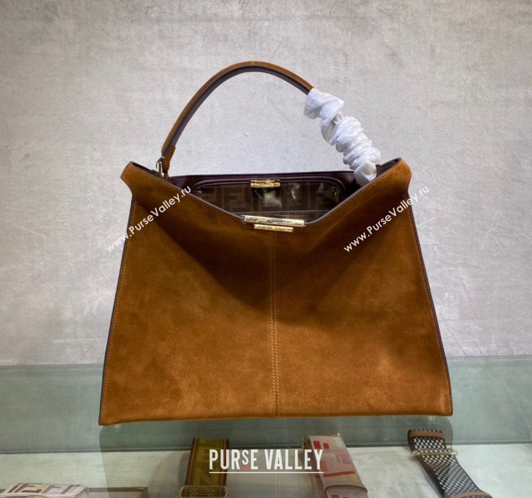 Fendi Peekaboo Large Tote Bag in Suede with Strap Brown 2024 (AF-240118086)