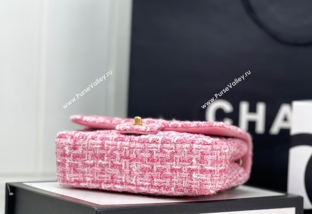 Chanel Tweed Small Flap Bag with Wood Handle AS4151 Pink 2024 (yezi-240116002)