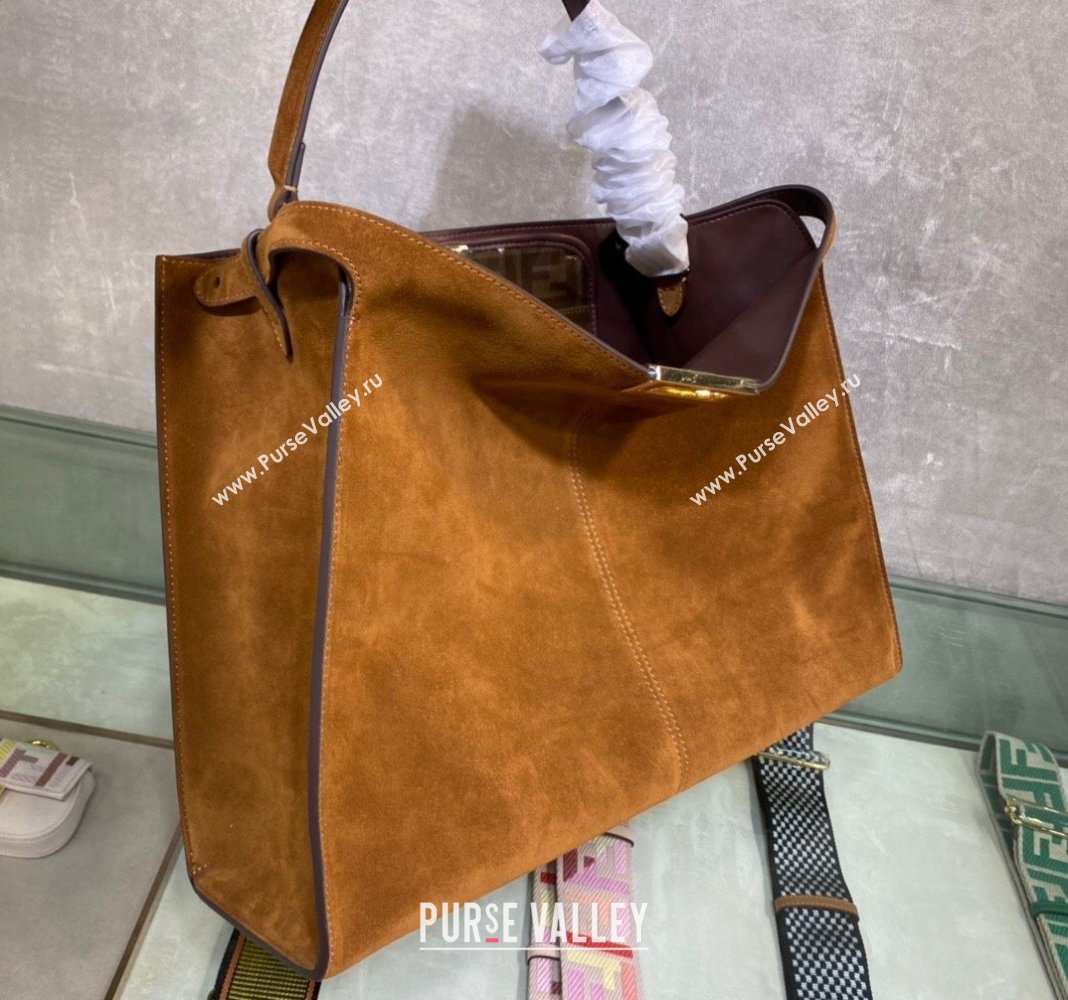 Fendi Peekaboo Large Tote Bag in Suede with Strap Brown 2024 (AF-240118086)