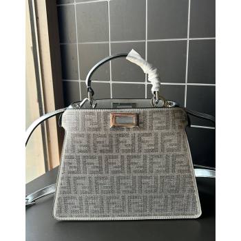 Fendi Peekaboo ISeeU Small Bag in Silver leather with crystal FF motif 2024 (AF-240118073)