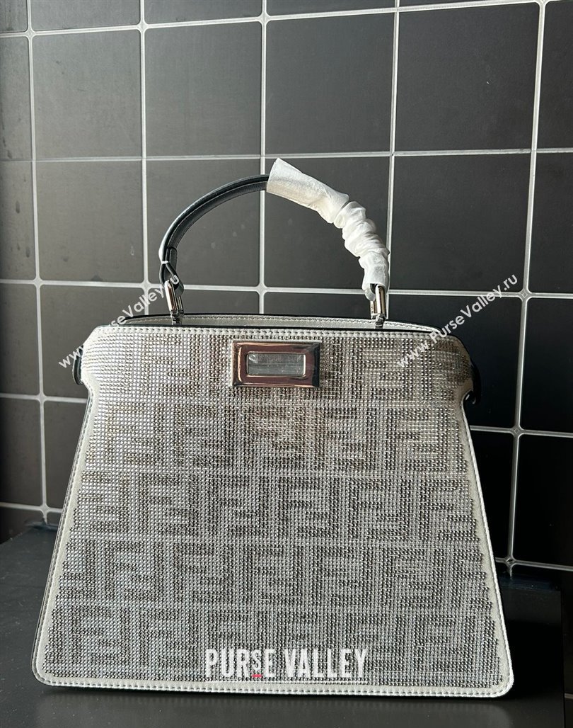 Fendi Peekaboo ISeeU Small Bag in Silver leather with crystal FF motif 2024 (AF-240118073)