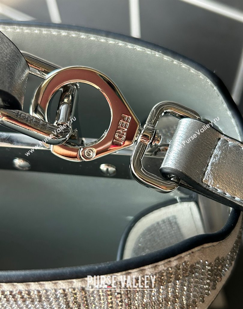 Fendi Peekaboo ISeeU Small Bag in Silver leather with crystal FF motif 2024 (AF-240118073)