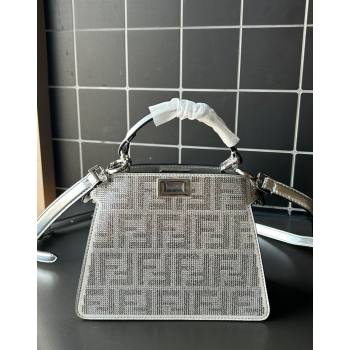 Fendi Peekaboo ISeeU Petite Bag in Silver leather with crystal FF motif 2024 (AF-240118074)