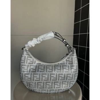 Fendi Fendigraphy Small Hobo Bag in Silver leather with crystal FF motif 2024 (AF-240118075)