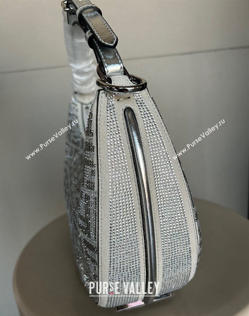 Fendi Fendigraphy Small Hobo Bag in Silver leather with crystal FF motif 2024 (AF-240118075)