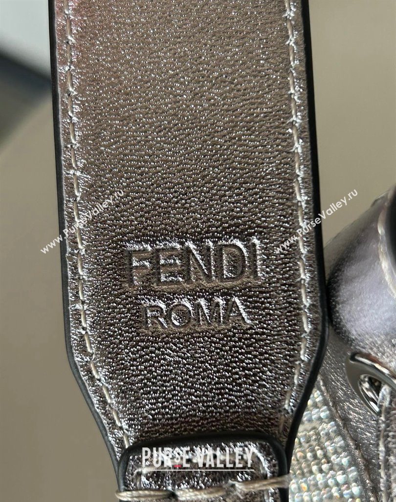 Fendi Mon Tresor Mini Bucket Bag in Silver leather with crystal FF motif 2024 (AF-240118070)