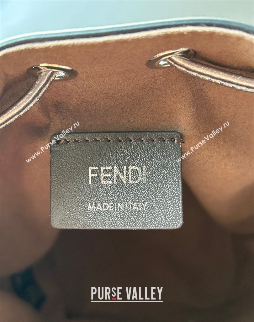 Fendi Mon Tresor Mini Bucket Bag in Silver leather with crystal FF motif 2024 (AF-240118070)