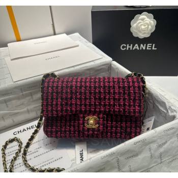 Chanel Classic Tweed Mini Flap Bag A69900 Fuchsia Pink/Black 2024 0116 (yezi-240116027)