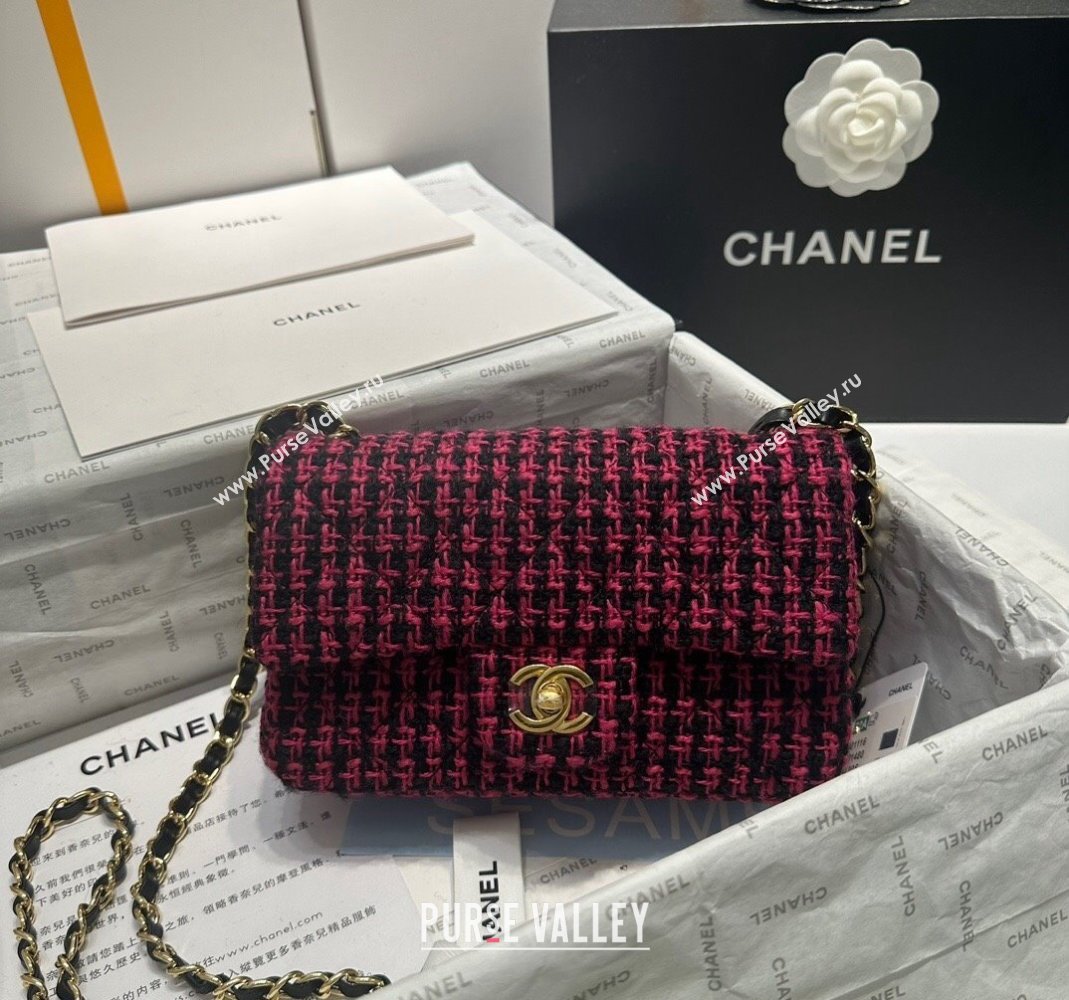 Chanel Classic Tweed Mini Flap Bag A69900 Fuchsia Pink/Black 2024 0116 (yezi-240116027)