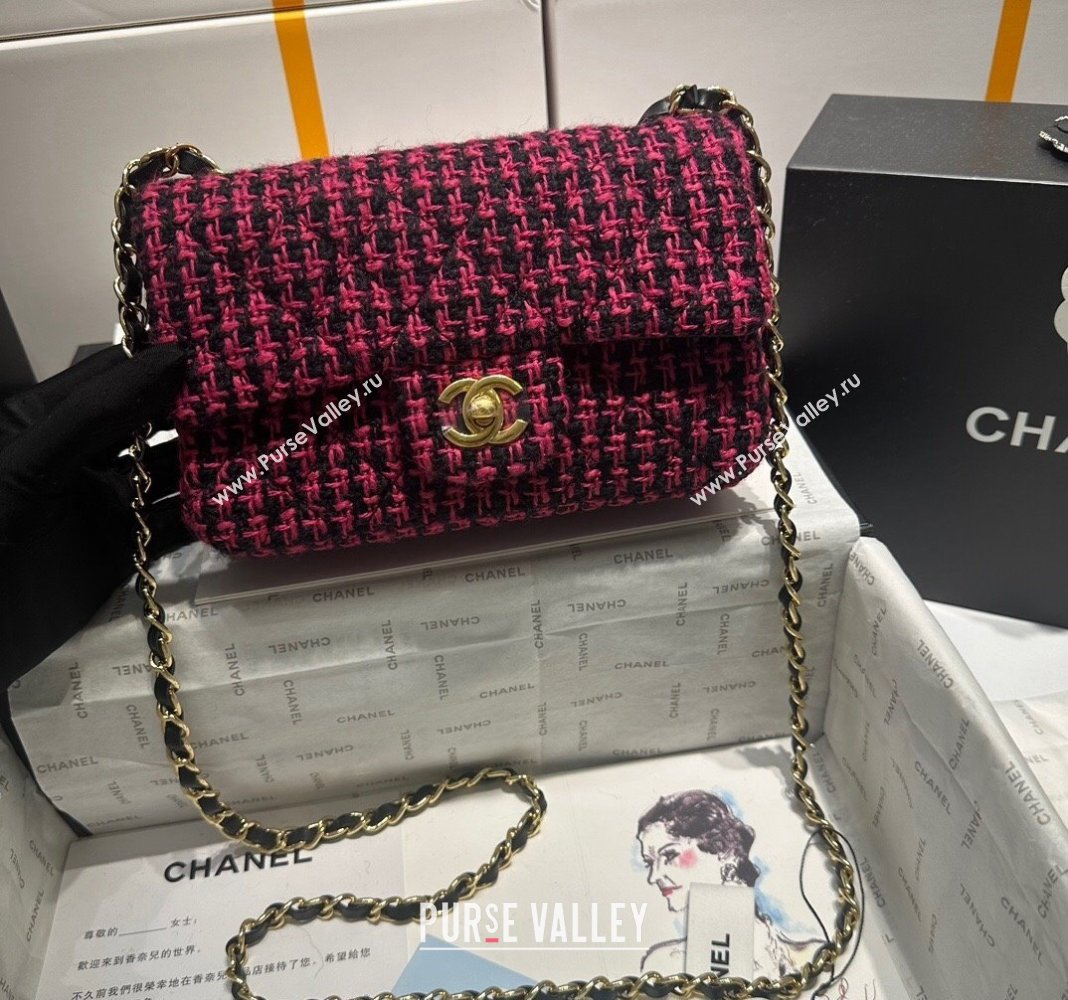 Chanel Classic Tweed Mini Flap Bag A69900 Fuchsia Pink/Black 2024 0116 (yezi-240116027)