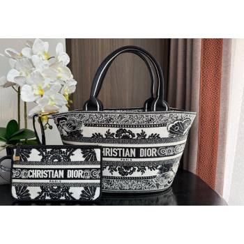 Dior Hat Basket Bag in White and Black Butterfly Bandana Embroidery 2024 (BF-240118053)