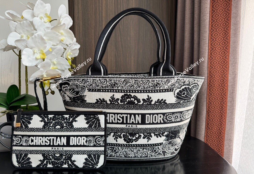 Dior Hat Basket Bag in White and Black Butterfly Bandana Embroidery 2024 (BF-240118053)