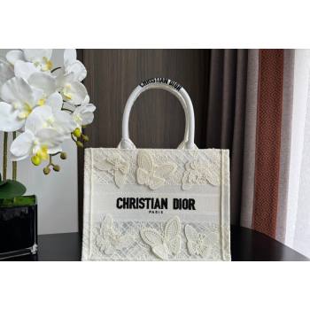 Dior Small Book Tote Bag in Transparent Mesh Embroidered with White 3D Macrame-Effect D-Lace Motif 2024 (BF-240118054)