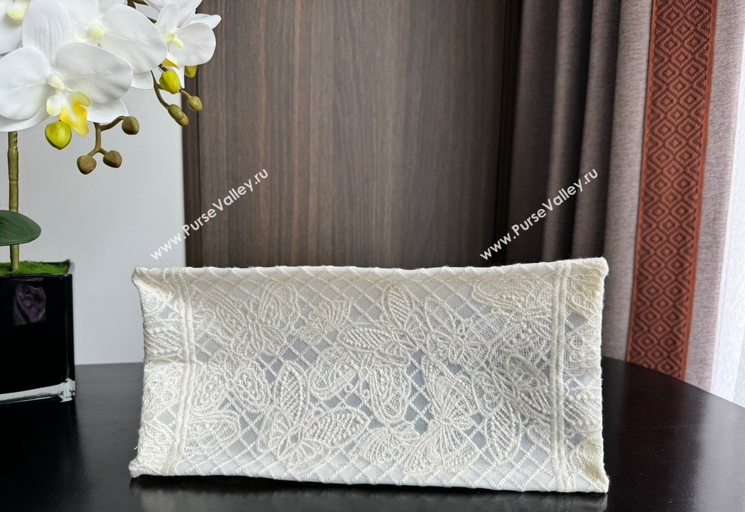 Dior Small Book Tote Bag in Transparent Mesh Embroidered with White 3D Macrame-Effect D-Lace Motif 2024 (BF-240118054)