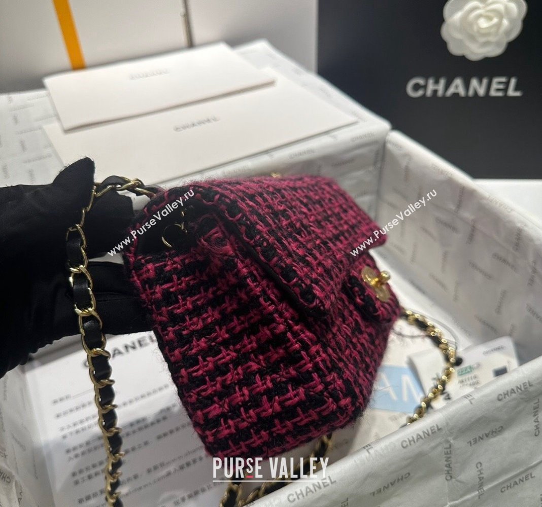 Chanel Classic Tweed Mini Flap Bag A69900 Fuchsia Pink/Black 2024 0116 (yezi-240116027)