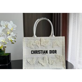 Dior Medium Book Tote Bag in Transparent Mesh Embroidered with White 3D Macrame-Effect D-Lace Motif 2024 (BF-240118055)