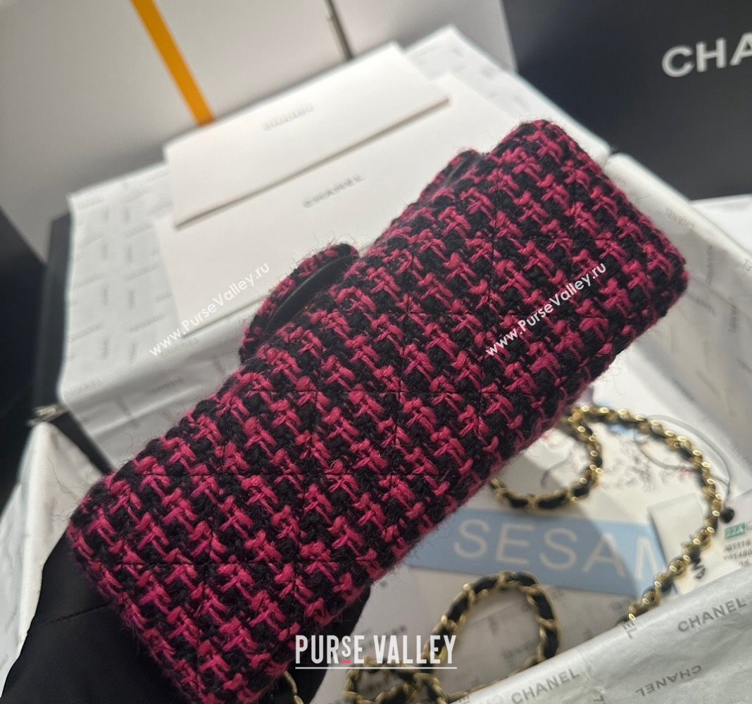 Chanel Classic Tweed Mini Flap Bag A69900 Fuchsia Pink/Black 2024 0116 (yezi-240116027)