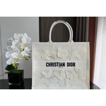 Dior Large Book Tote Bag in Transparent Mesh Embroidered with White 3D Macrame-Effect D-Lace Motif 2024 (XXG-240118056)