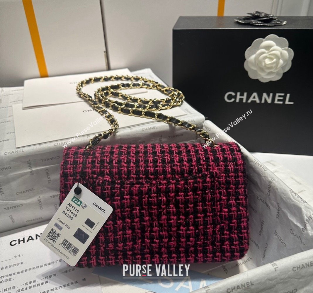 Chanel Classic Tweed Mini Flap Bag A69900 Fuchsia Pink/Black 2024 0116 (yezi-240116027)